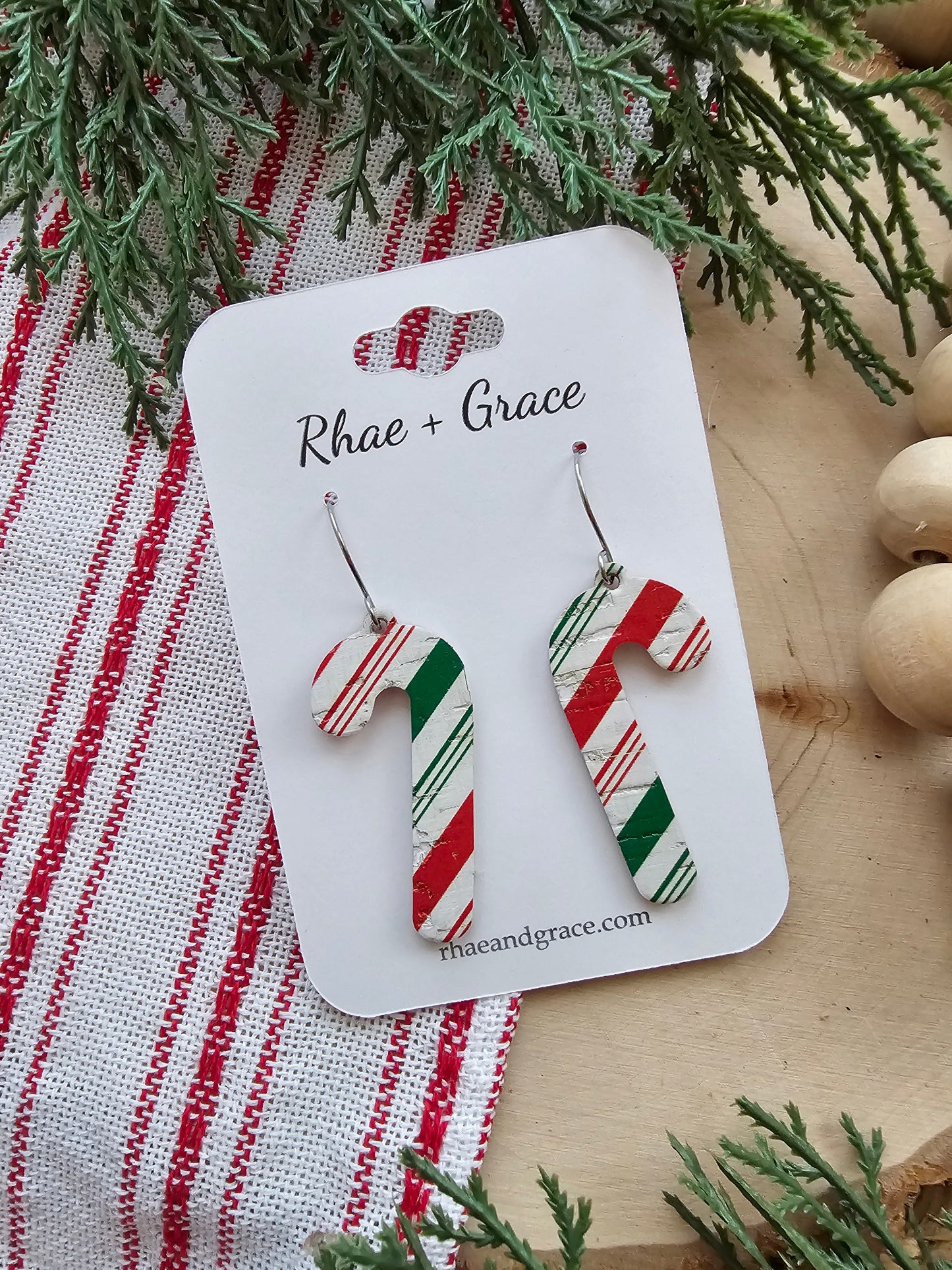 Green & Red Striped Candycane Earrings