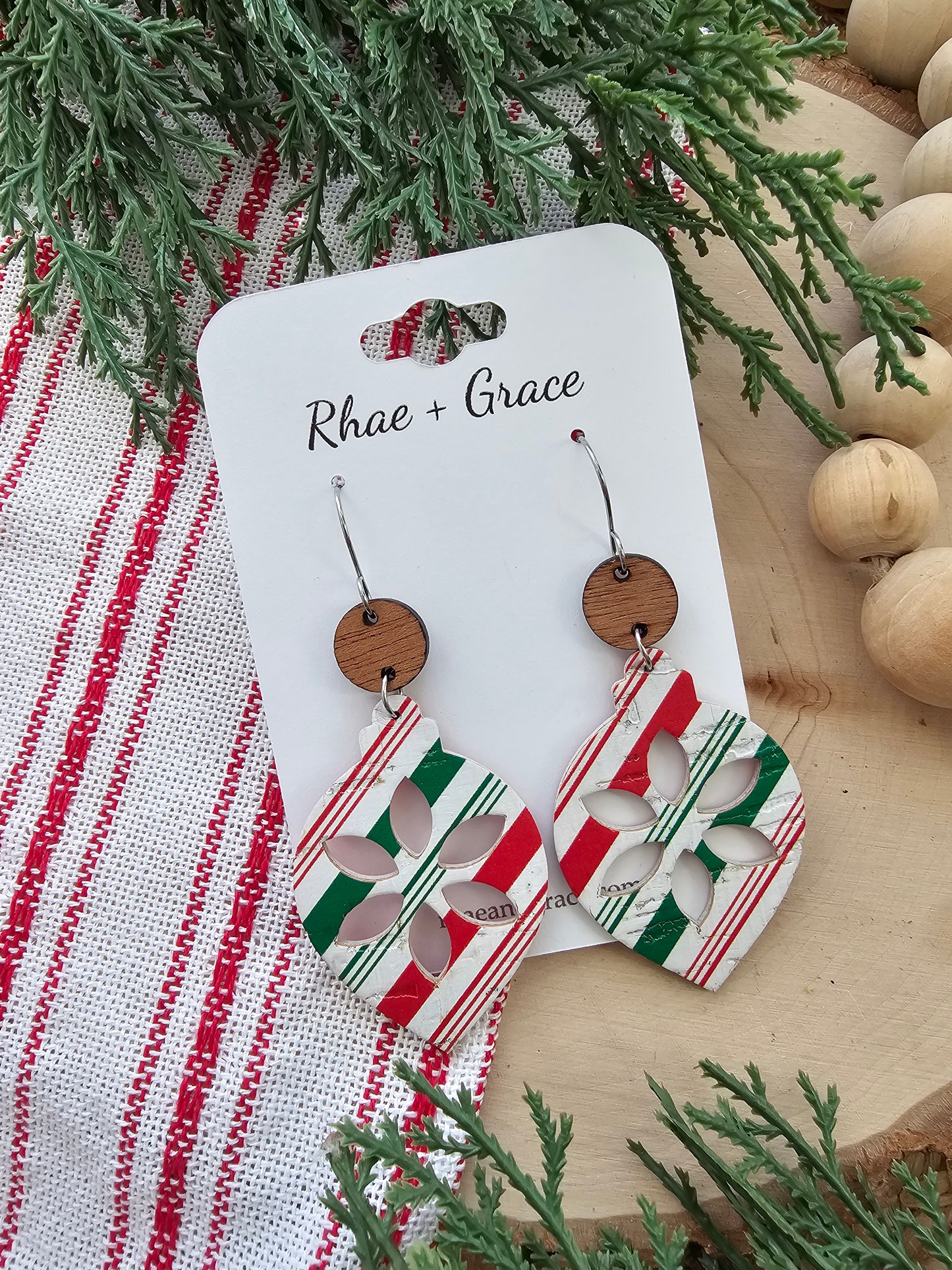 Candy Striped Christmas Ornament Earrings