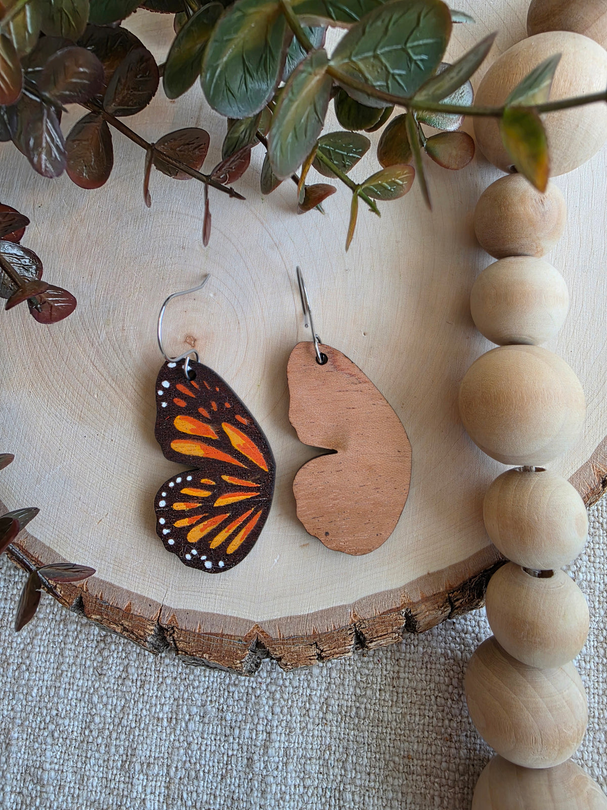 Monarch Butterfly Wing Wood Earrings