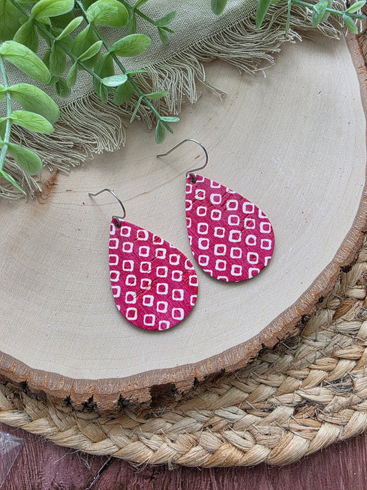 Cherry Red & White Teardrop Earrings - Medium