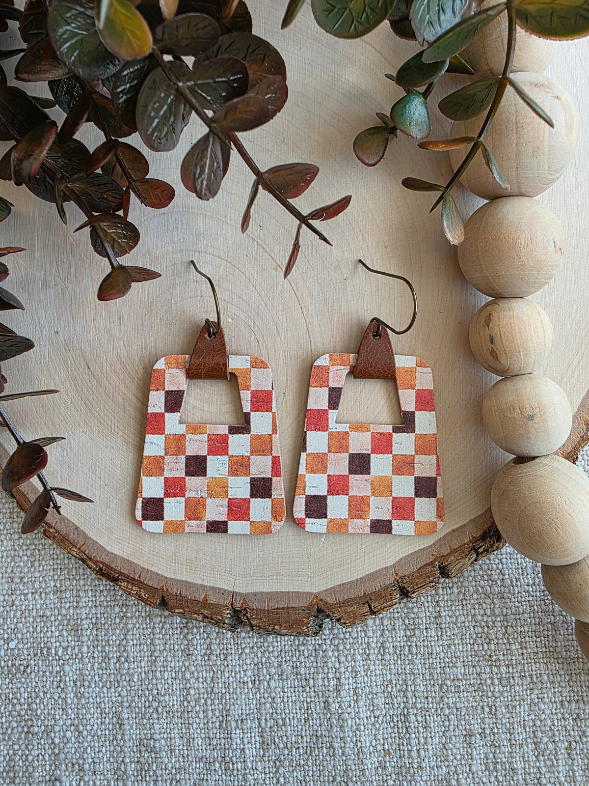 Autumn Checkered Rounded Geo Cutout Earrings