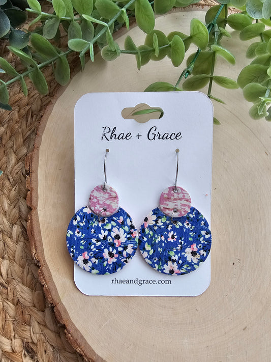Blue Floral Circle Earrings