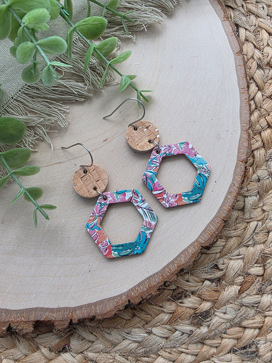 Tropical Monstera Hexagon Cutout Earrings