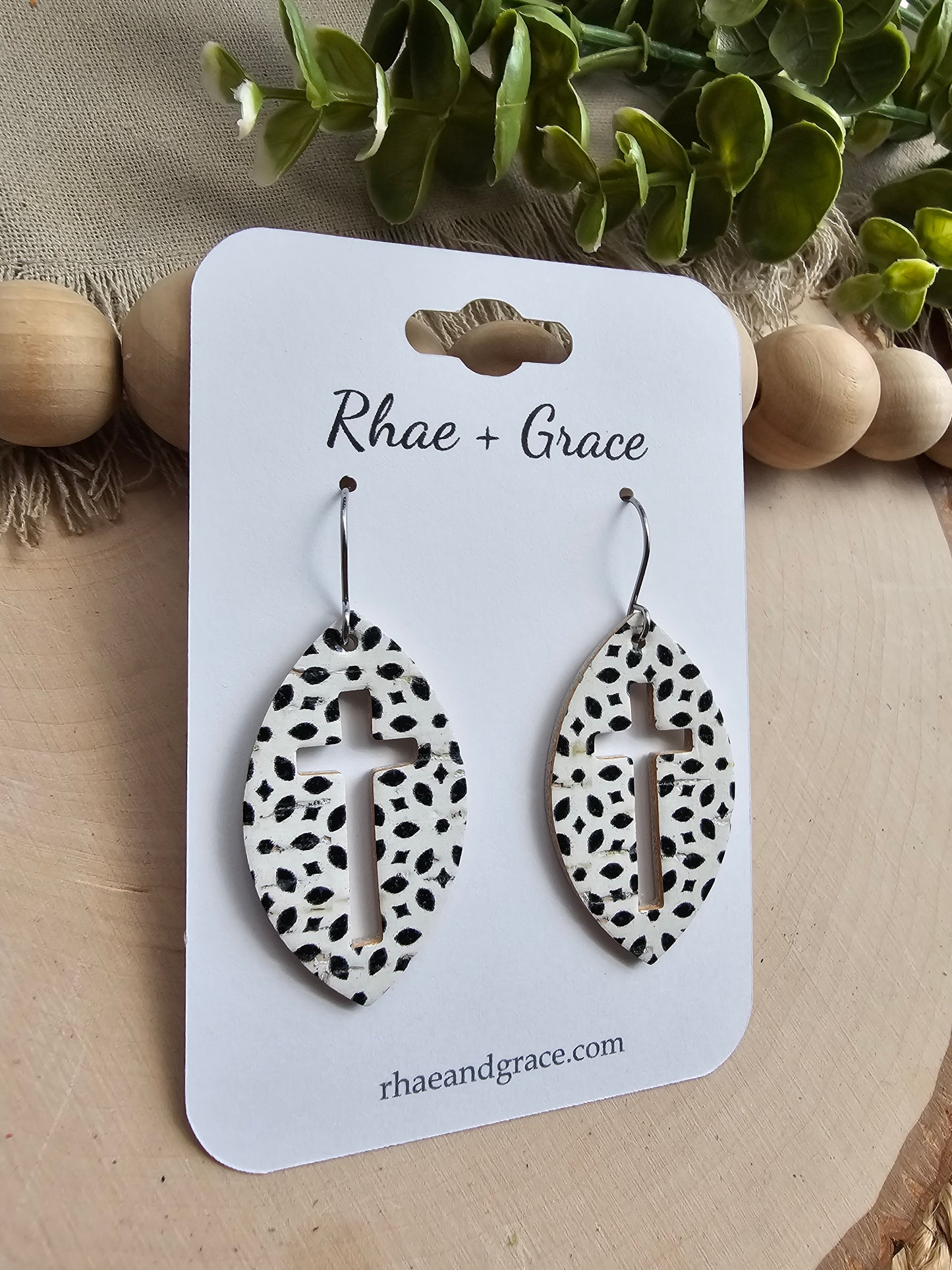 Black & White Cross Cutout Leaf Earrings