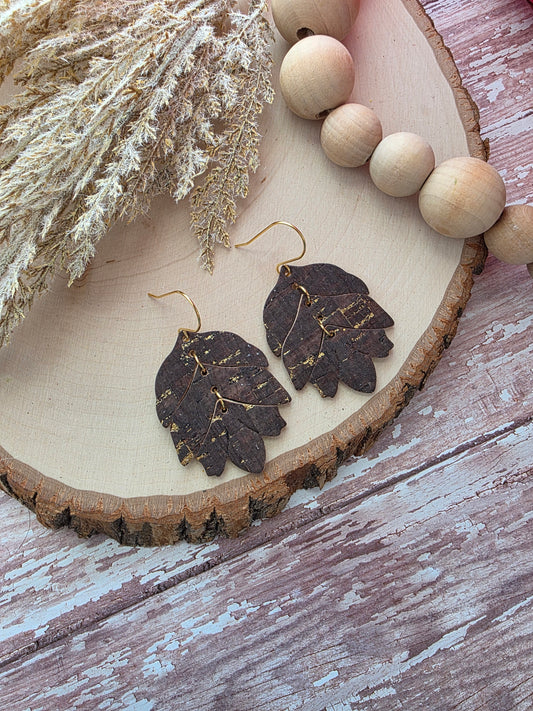 Brown & Gold Tiered Leaf Earrings