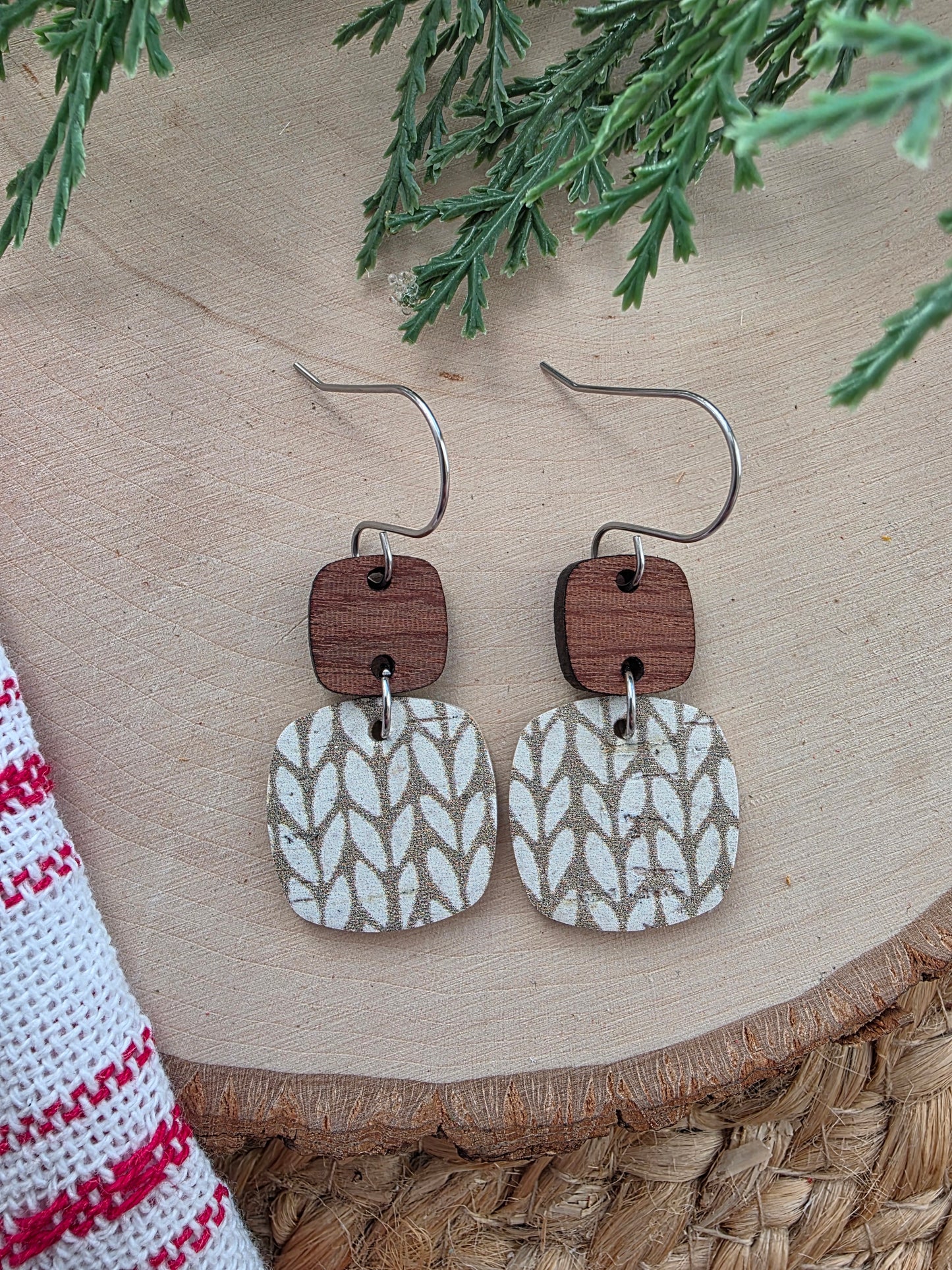 Neutral Knit Rounded Square Earrings