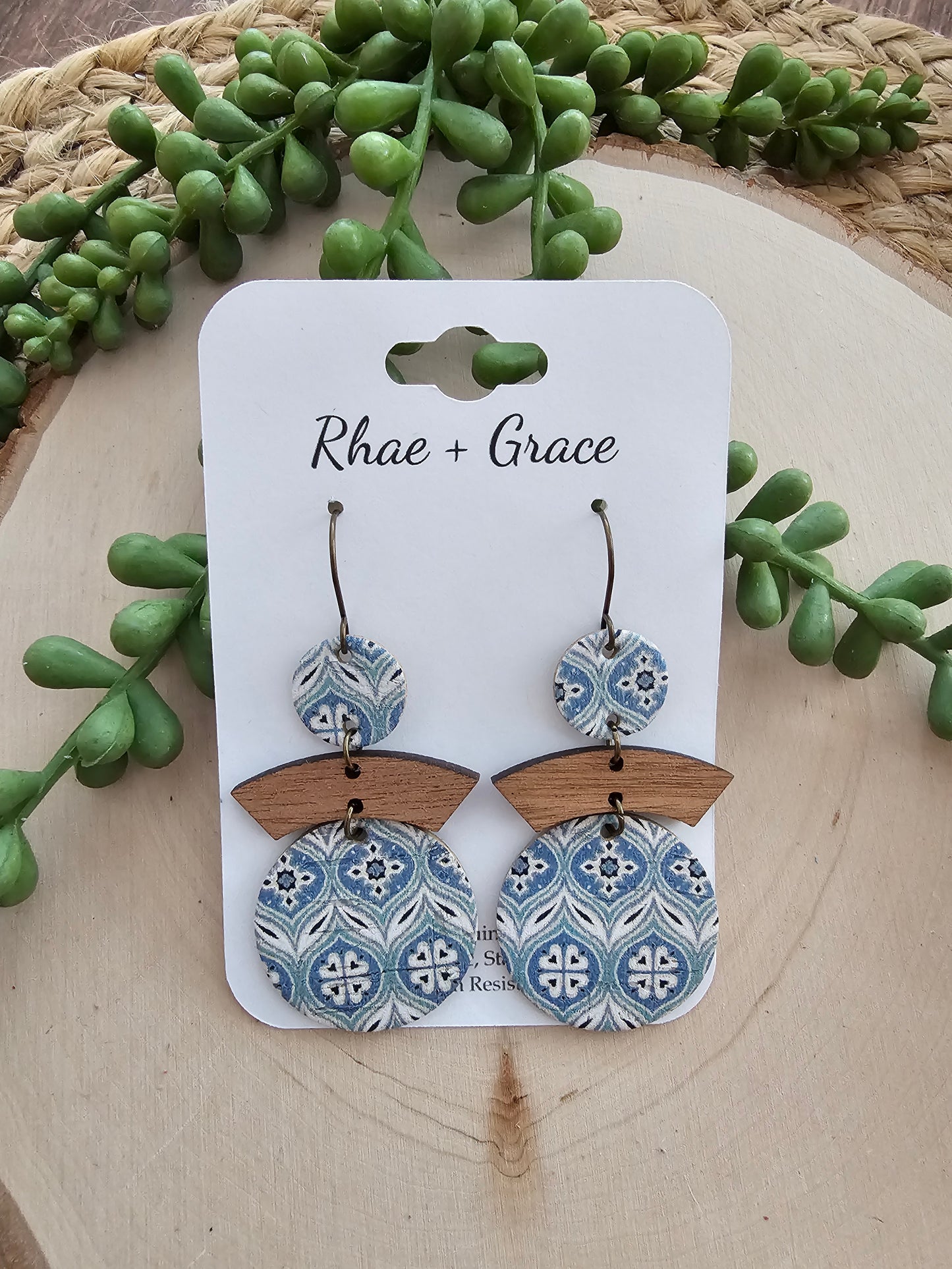 Blue Tile Circle Earrings