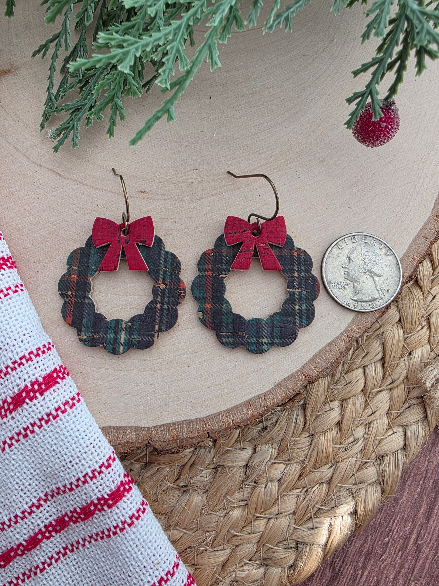 Irish Plaid Christmas Wreath Earrings