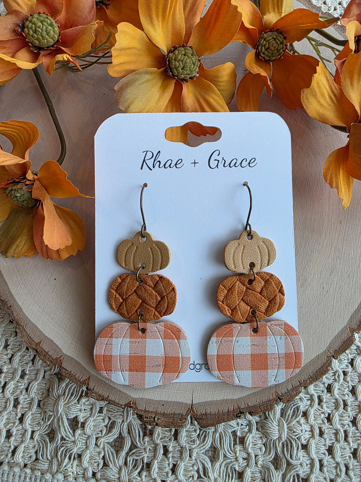 Pumpkin Stack Earrings - Orange Gingham
