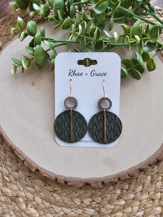 Dark Olive Braided Circle Earrings