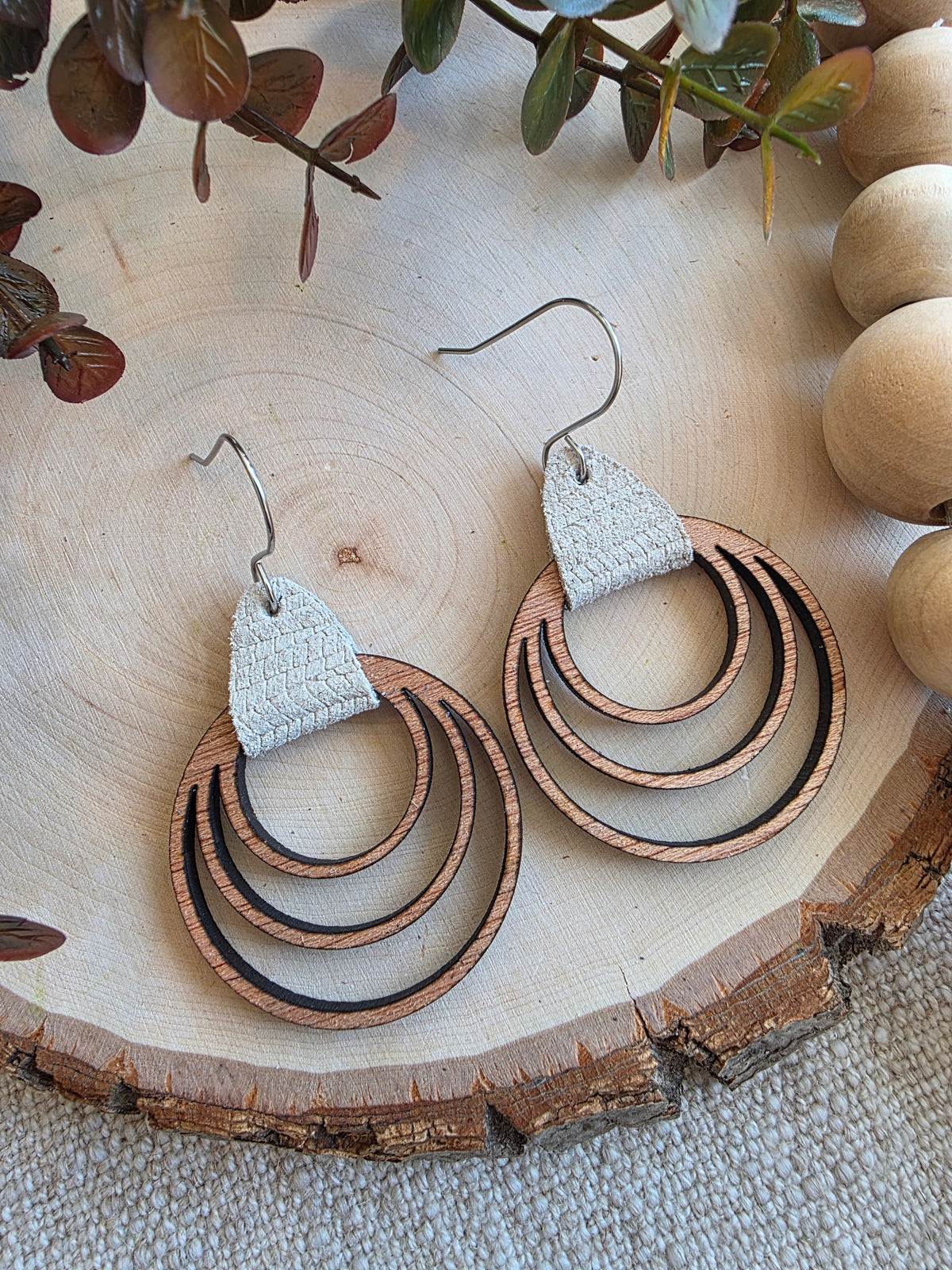 Beige Triple Hoop Earrings