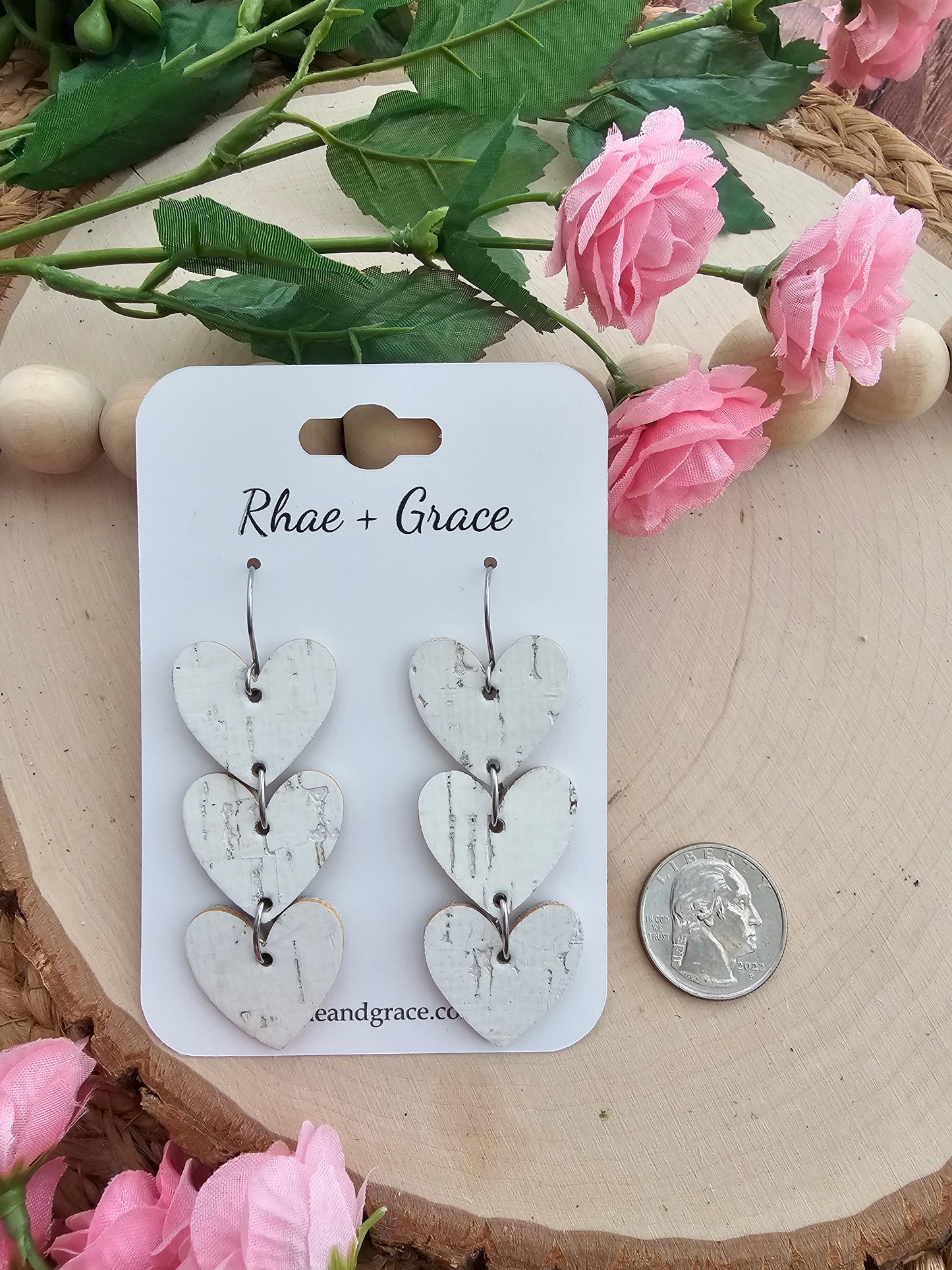 White Birch Stacked Heart Earrings