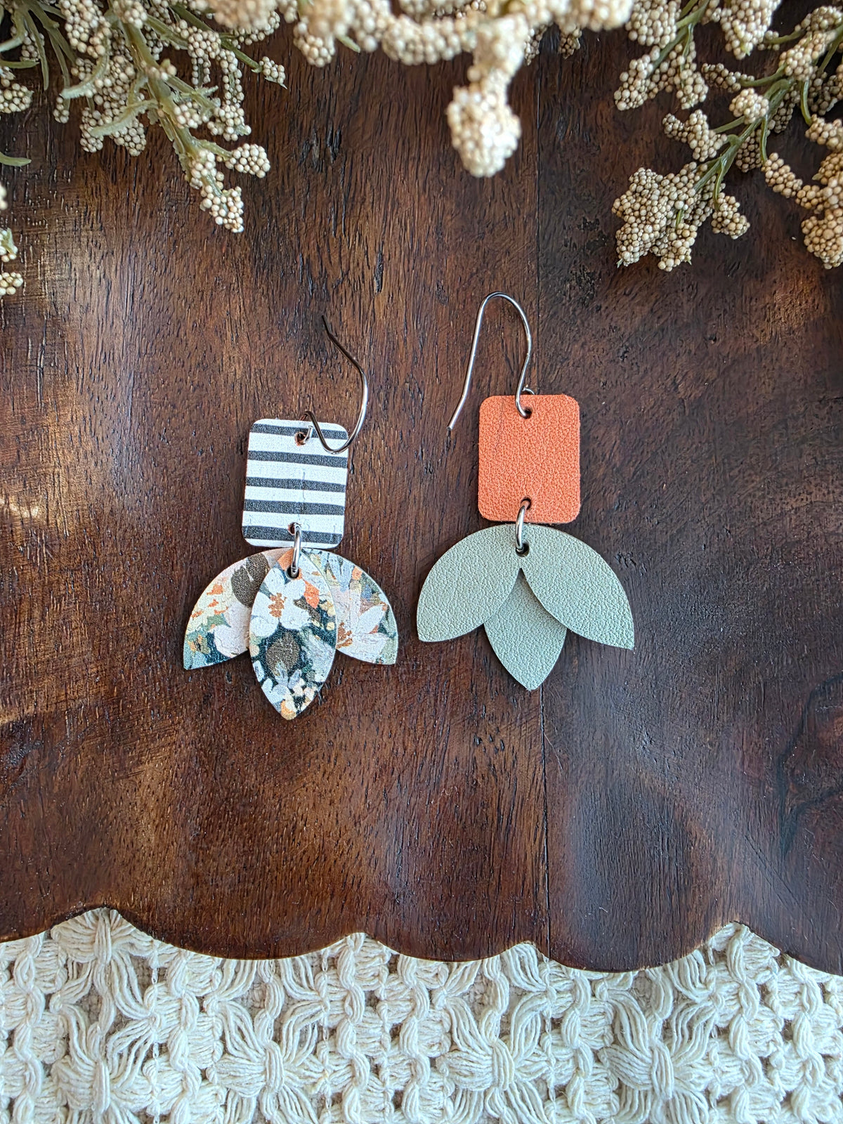 Rosemary Wildflower Striped Petal Dangle Earrings
