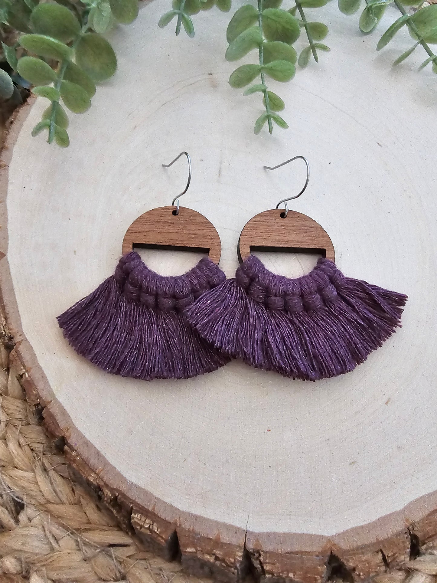 Berry Circle Macramé Earrings