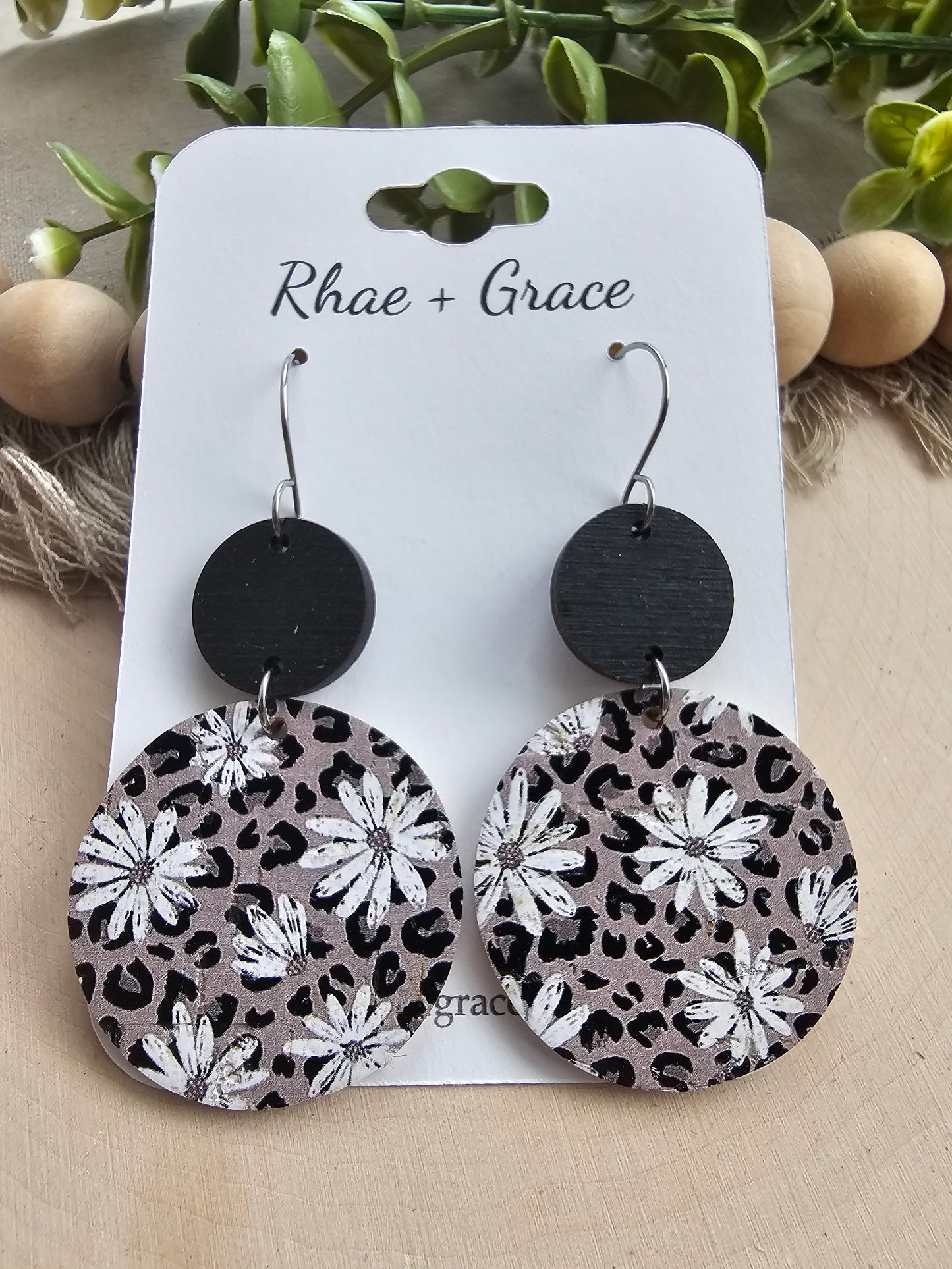 Daisy Leopard Print Large Circle Drop Earrings