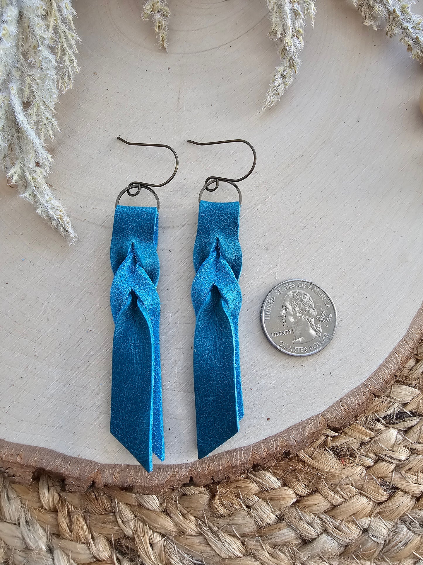 Teal Blood Knot Leather Earrings