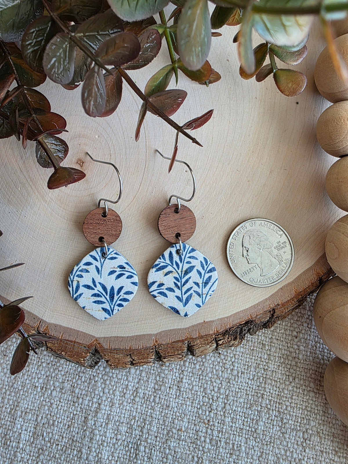 Blue Willow Rounded Petal Earrings