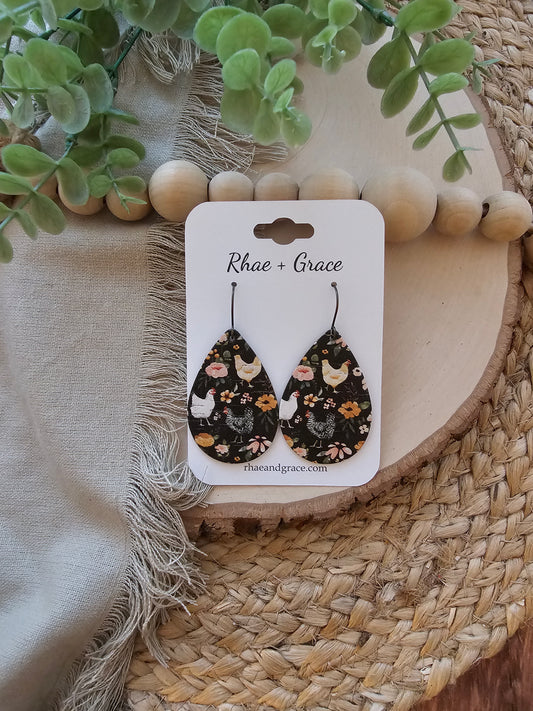 Floral Chicken Teardrop Earrings - Medium