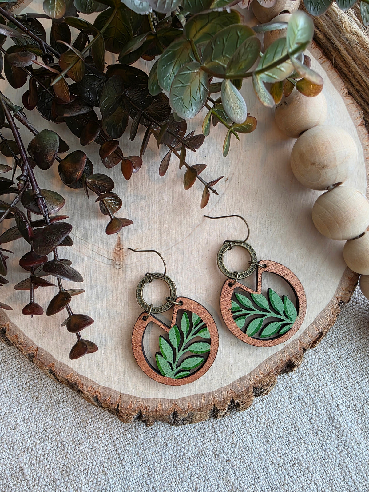 Botanical Leaf Cutout Wood Earrings