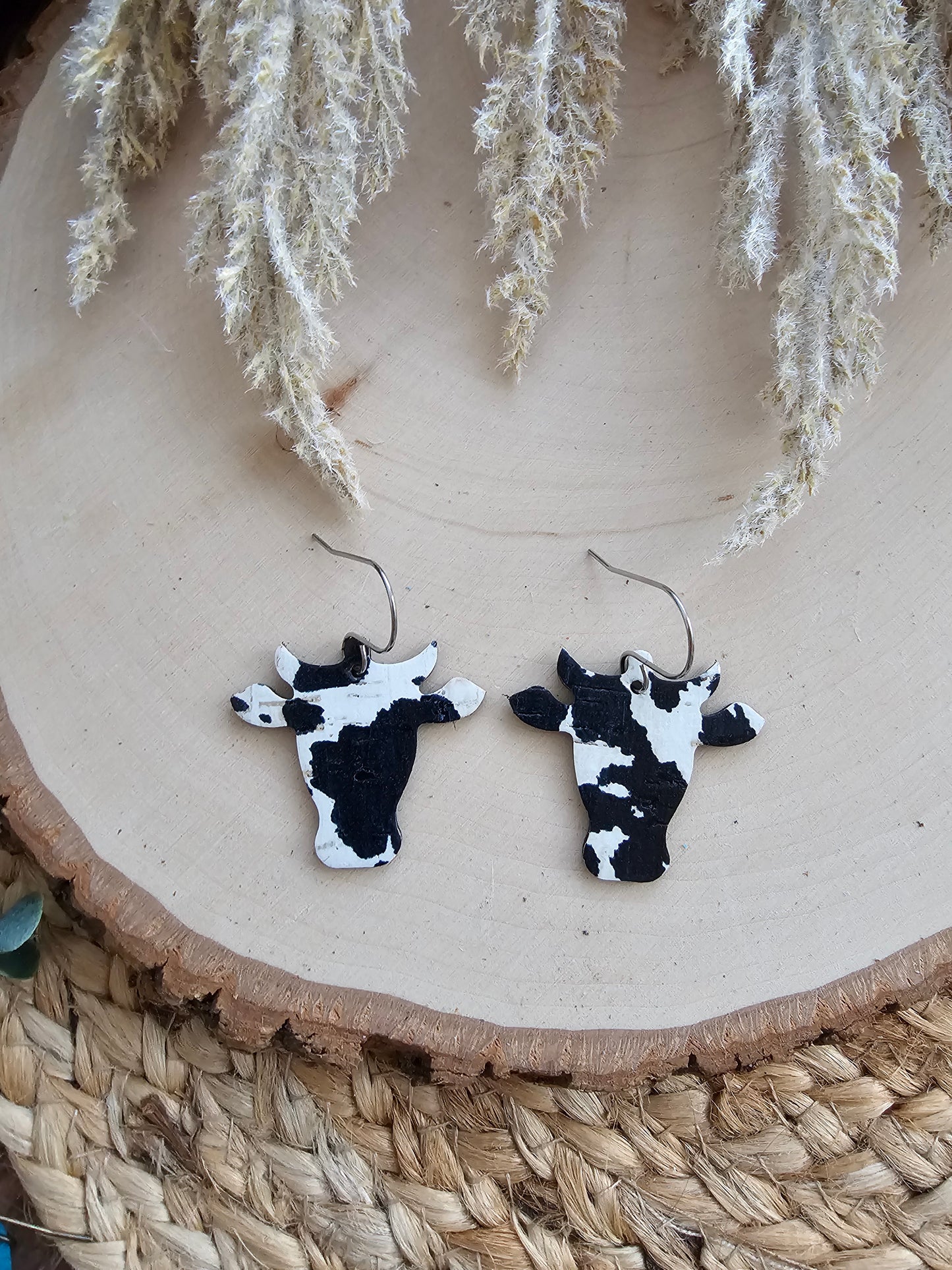 Black & White Cow Head Earrings