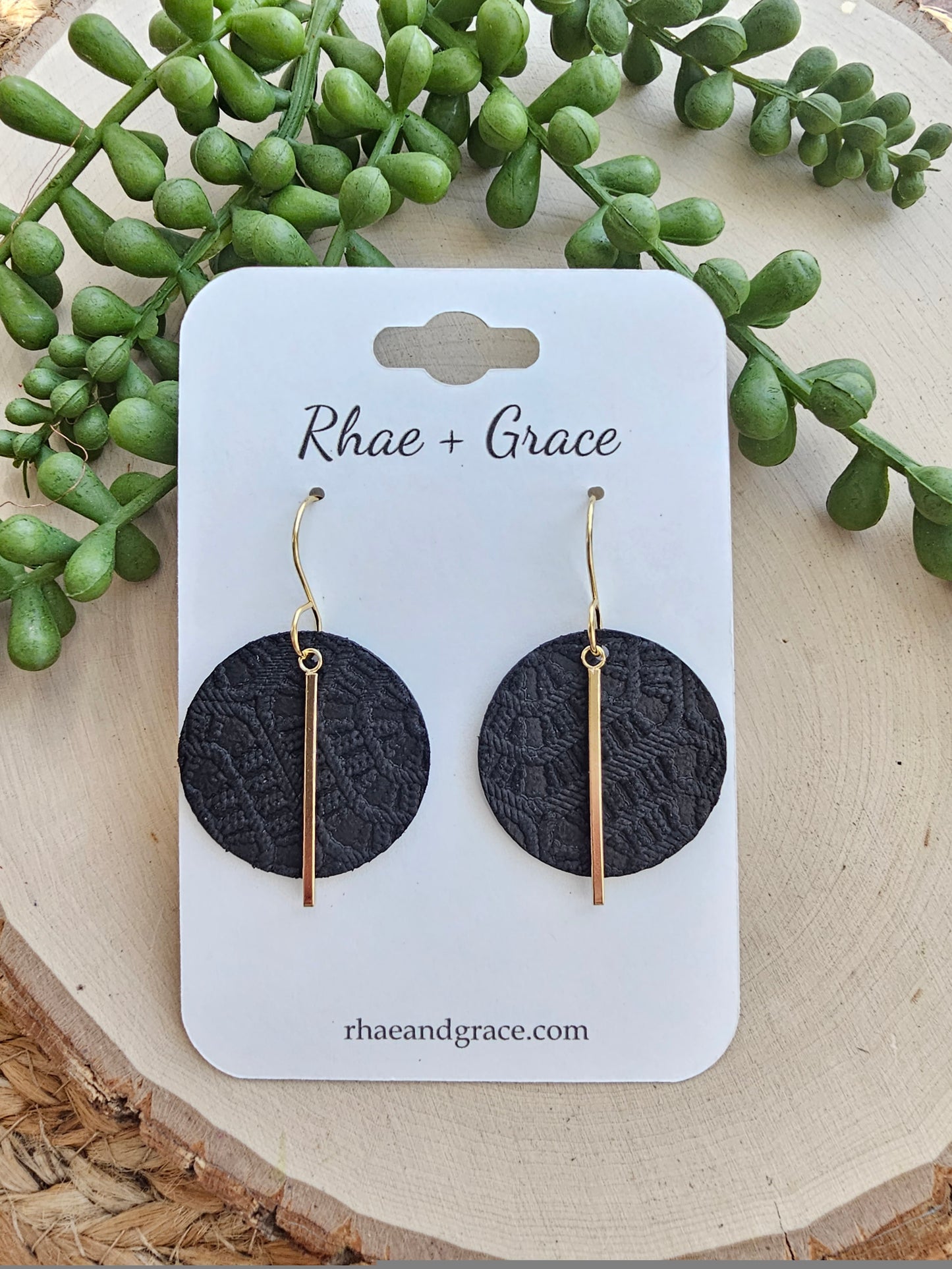 Black & Gold Embossed Circle Drop Earrings