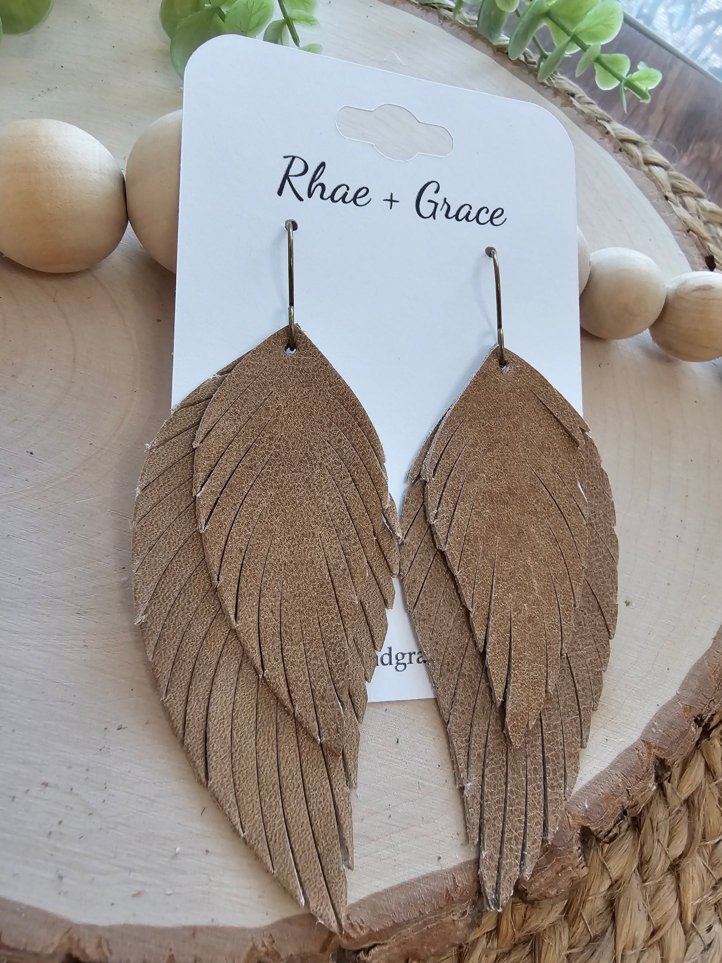 Camel Brown Boho Fringe Feather Earrings