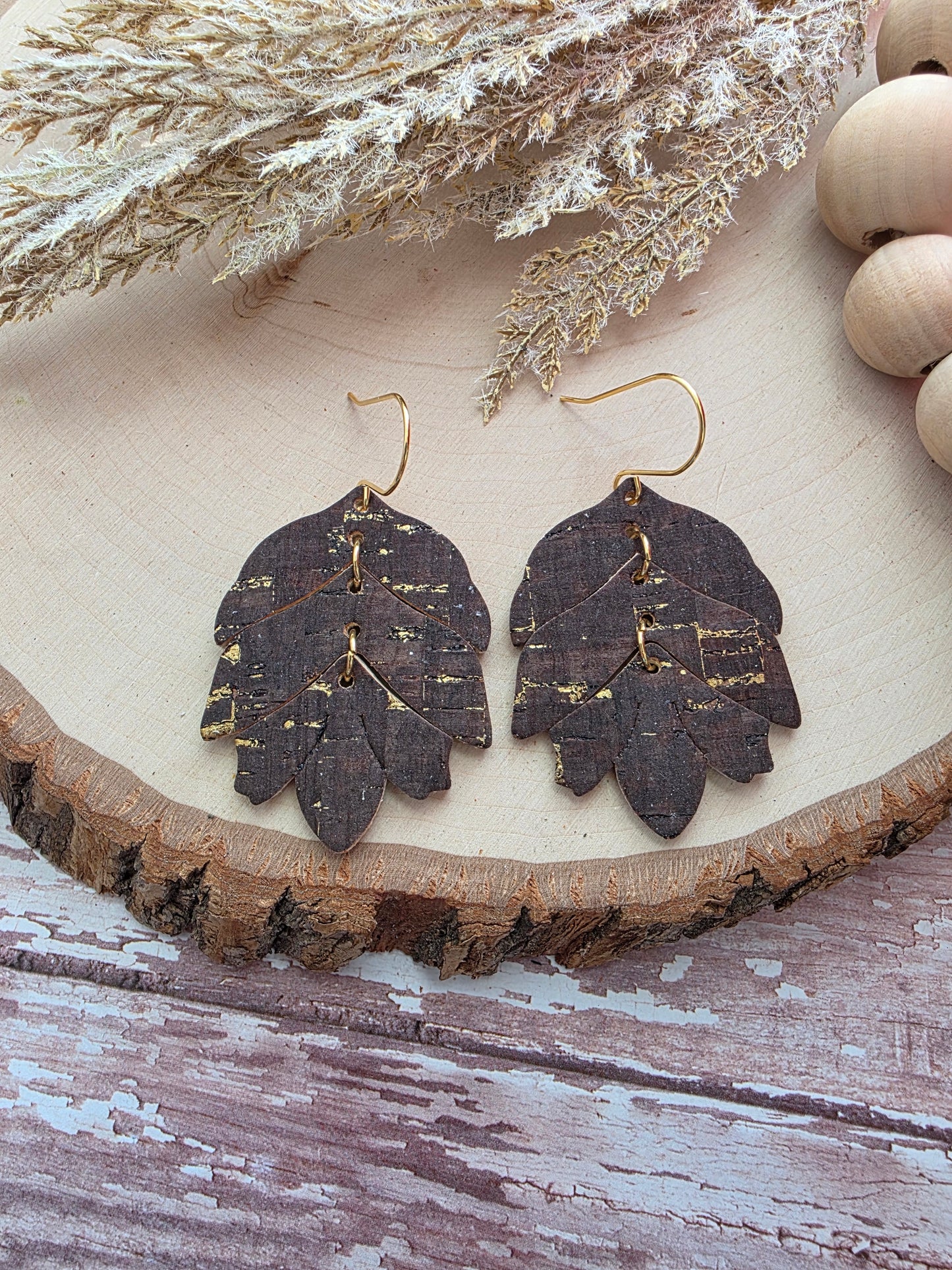 Brown & Gold Tiered Leaf Earrings