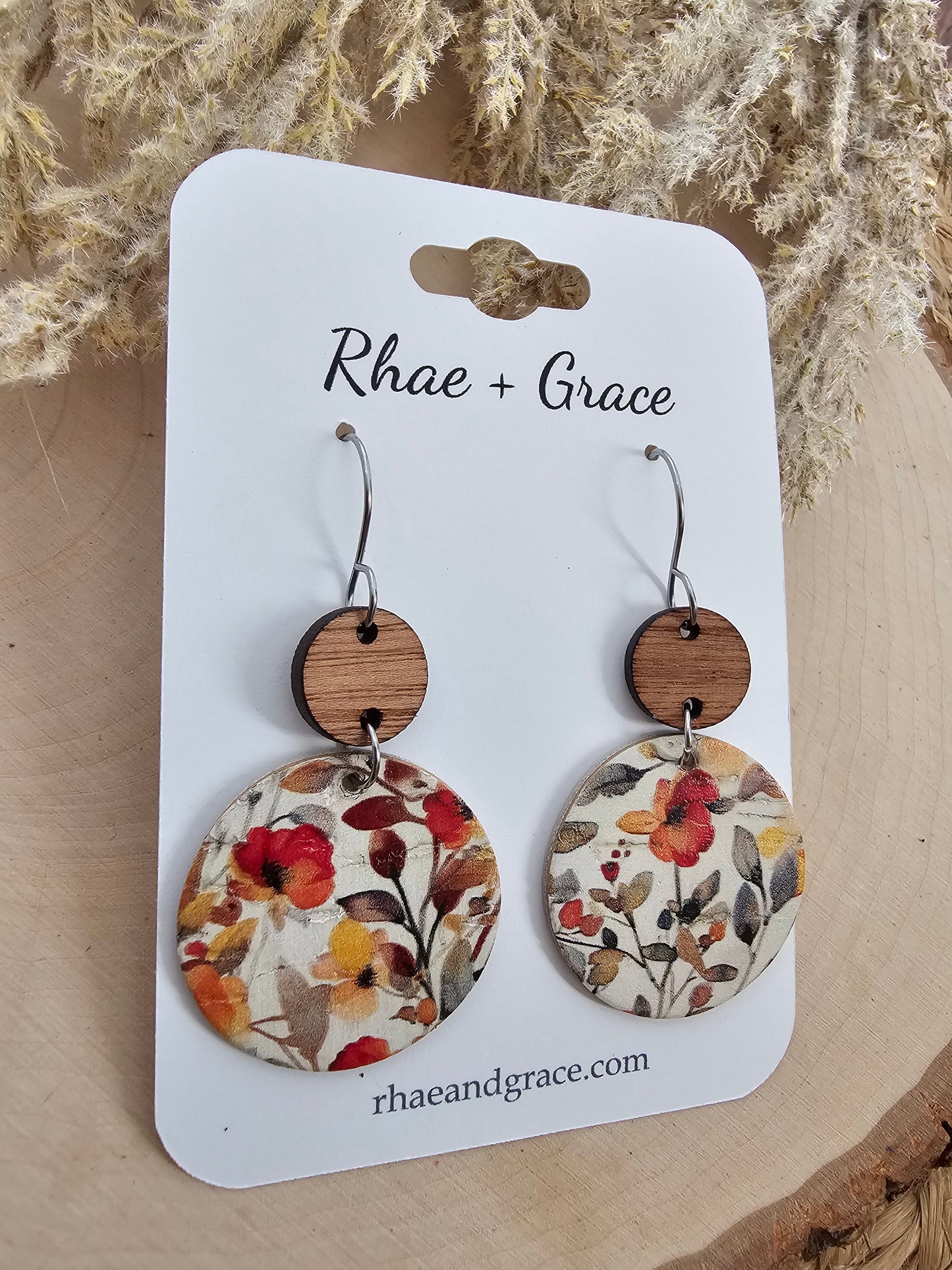 Autumn Watercolor Floral Circle Drop Earrings