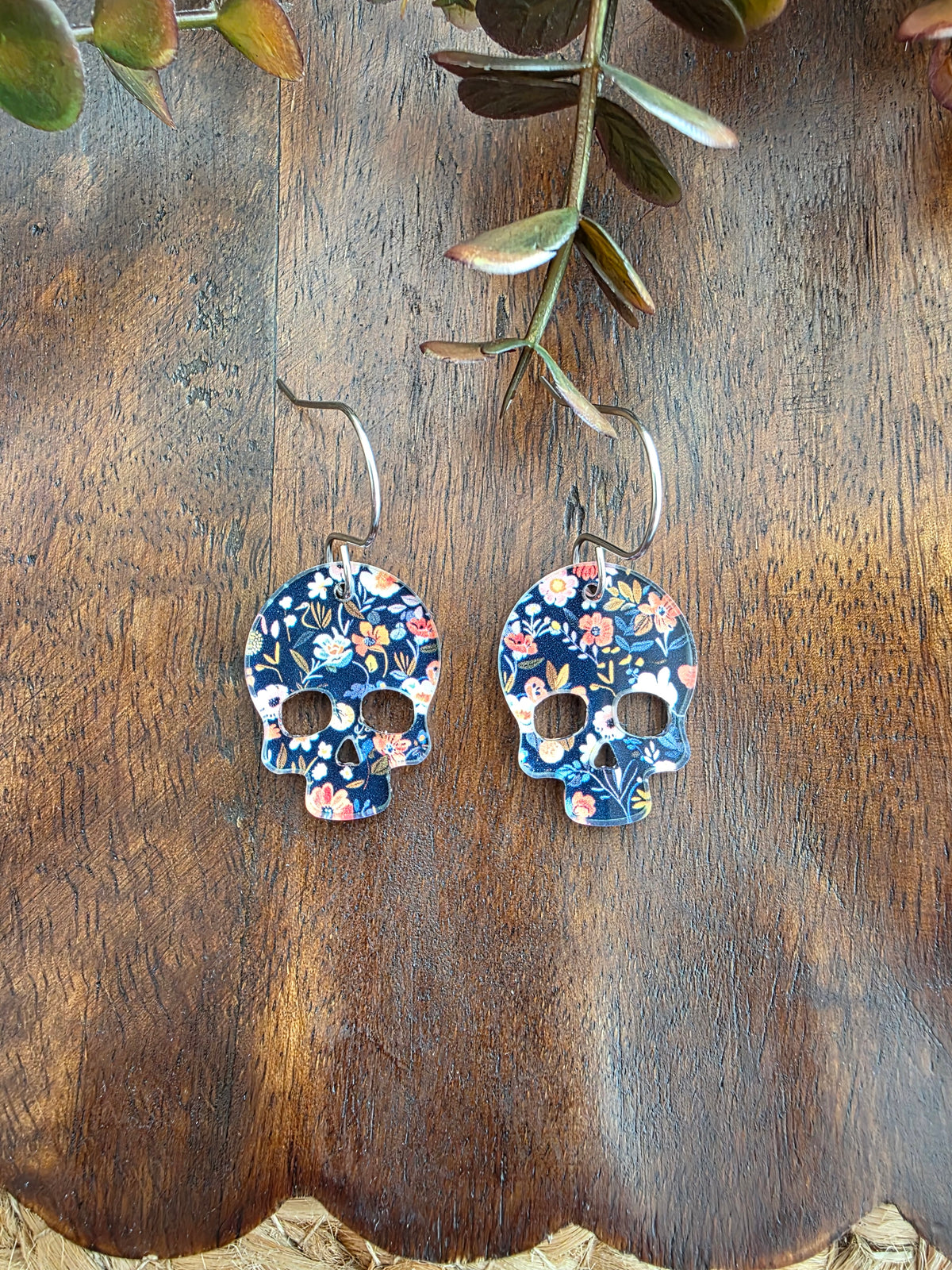 Floral Skull Acrylic Earrings