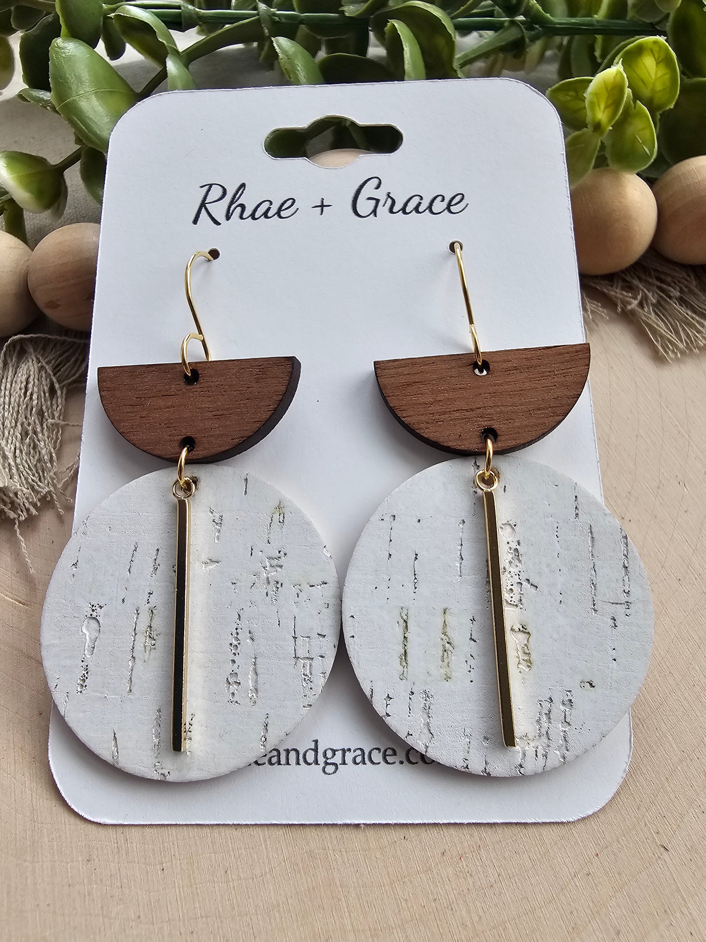 White Birch & Gold Large Circle Drop Earrings