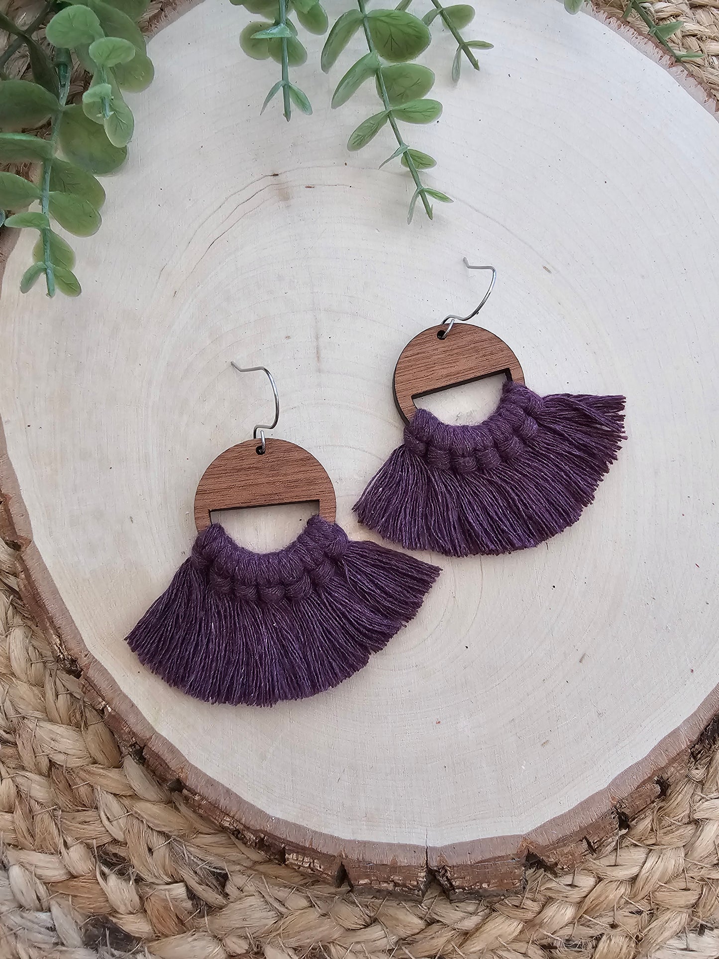 Berry Circle Macramé Earrings