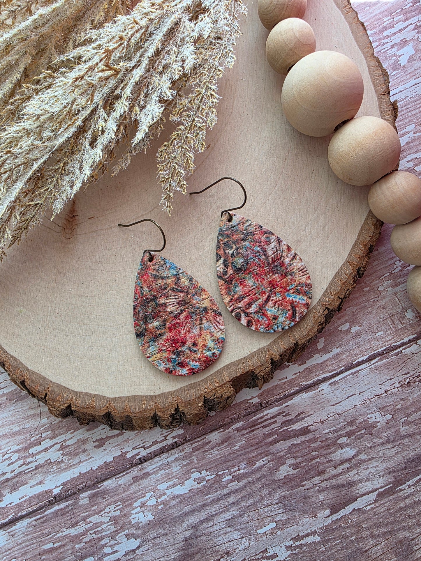 Rustic Autumn Dye Teardrop Earrings - Medium