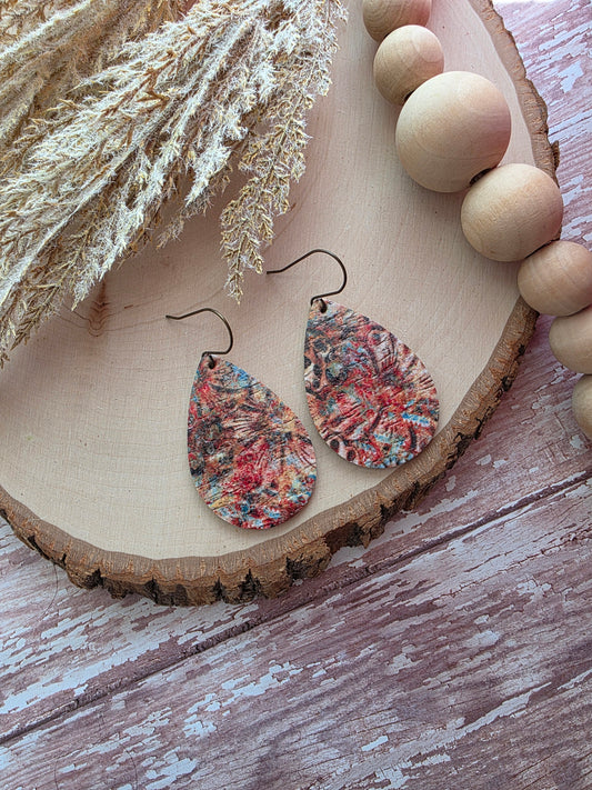 Rustic Autumn Dye Teardrop Earrings - Medium