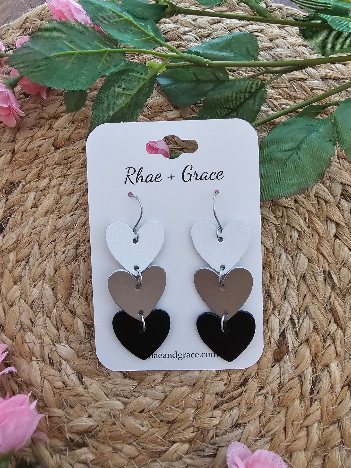 Neutral Stacked Heart Earrings