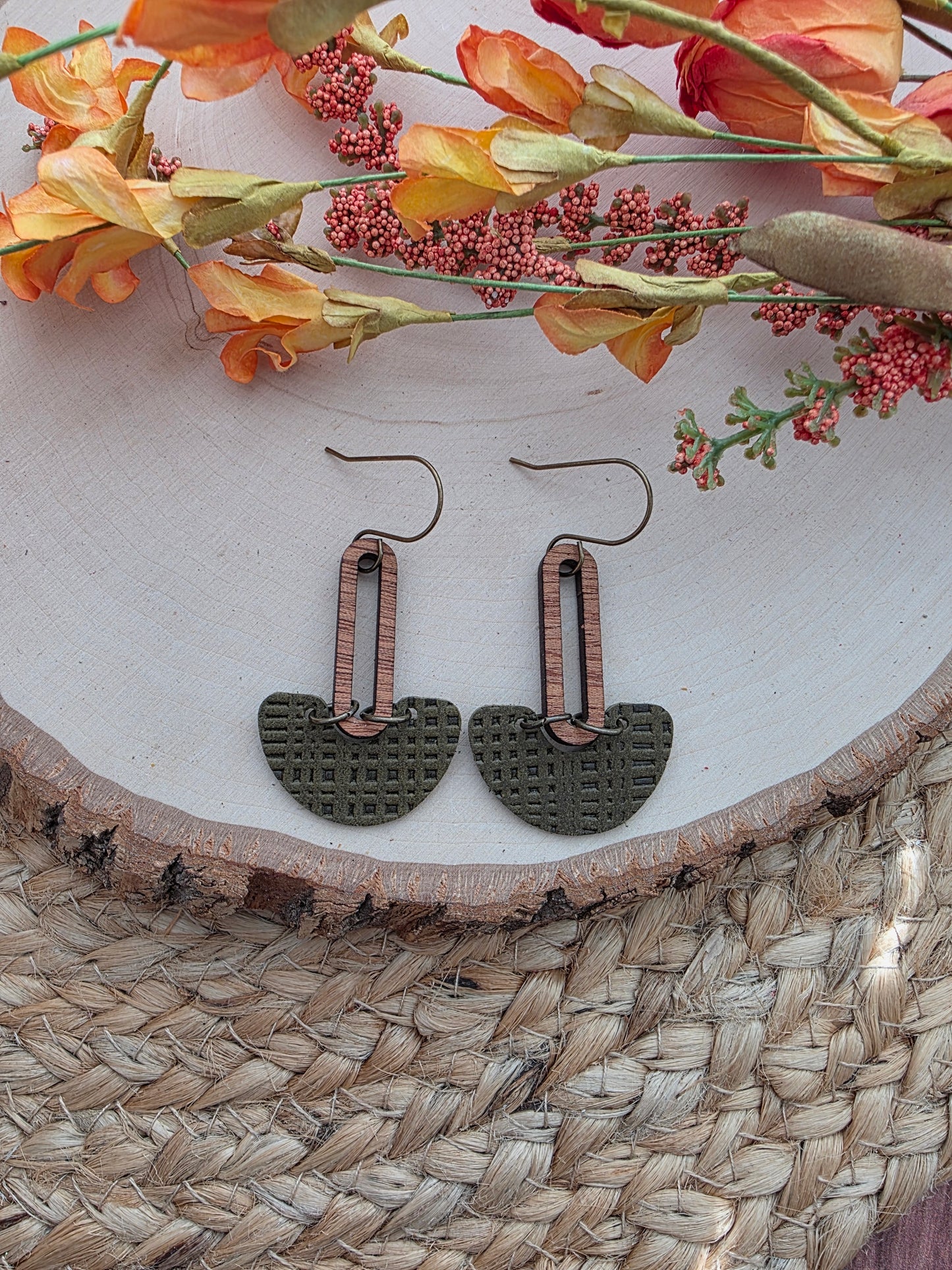 Olive Green Arch Drop Earrings