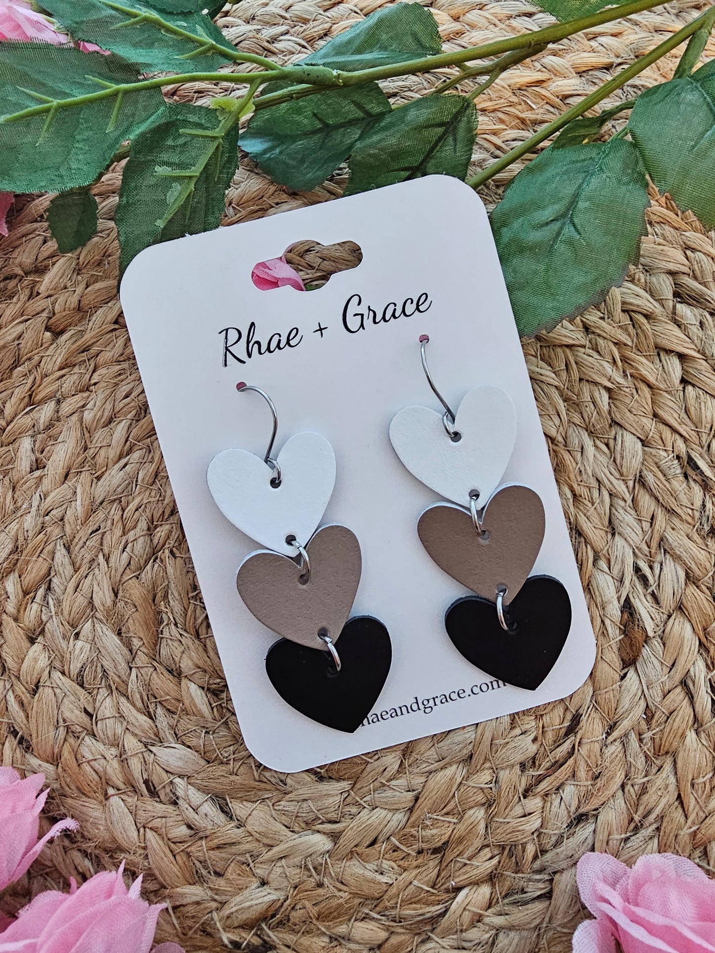 Neutral Stacked Heart Earrings