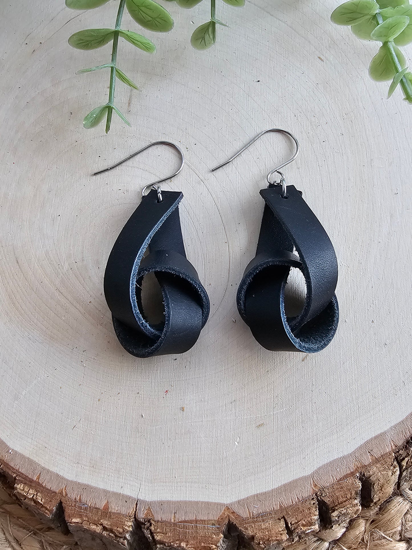 Black Wide Leather Knot Earrings