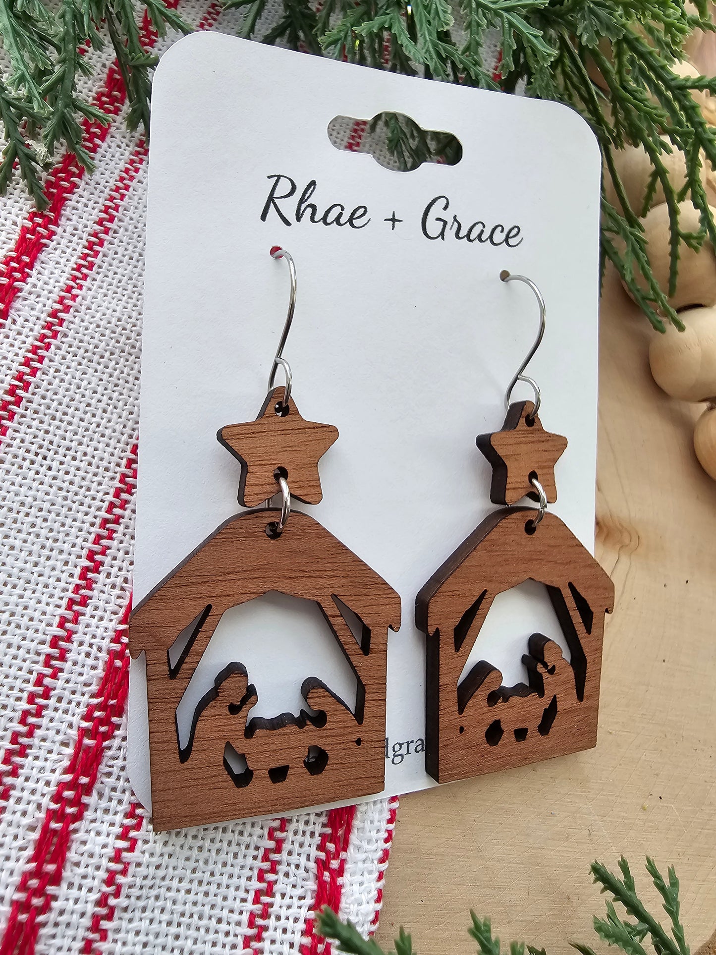 Nativity Scene Wood Earrings