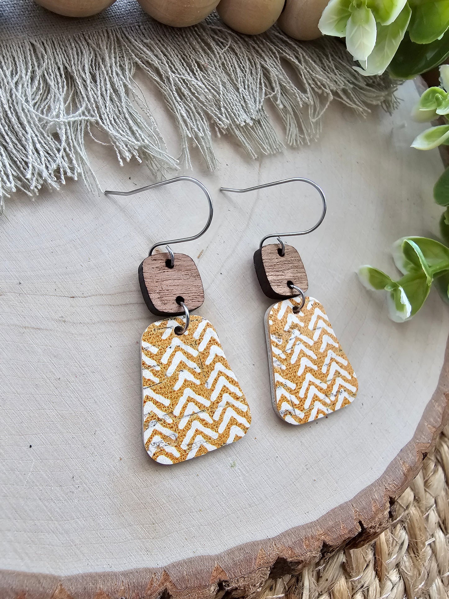 Mustard Broken Chevron Rounded Trapezoid Earrings