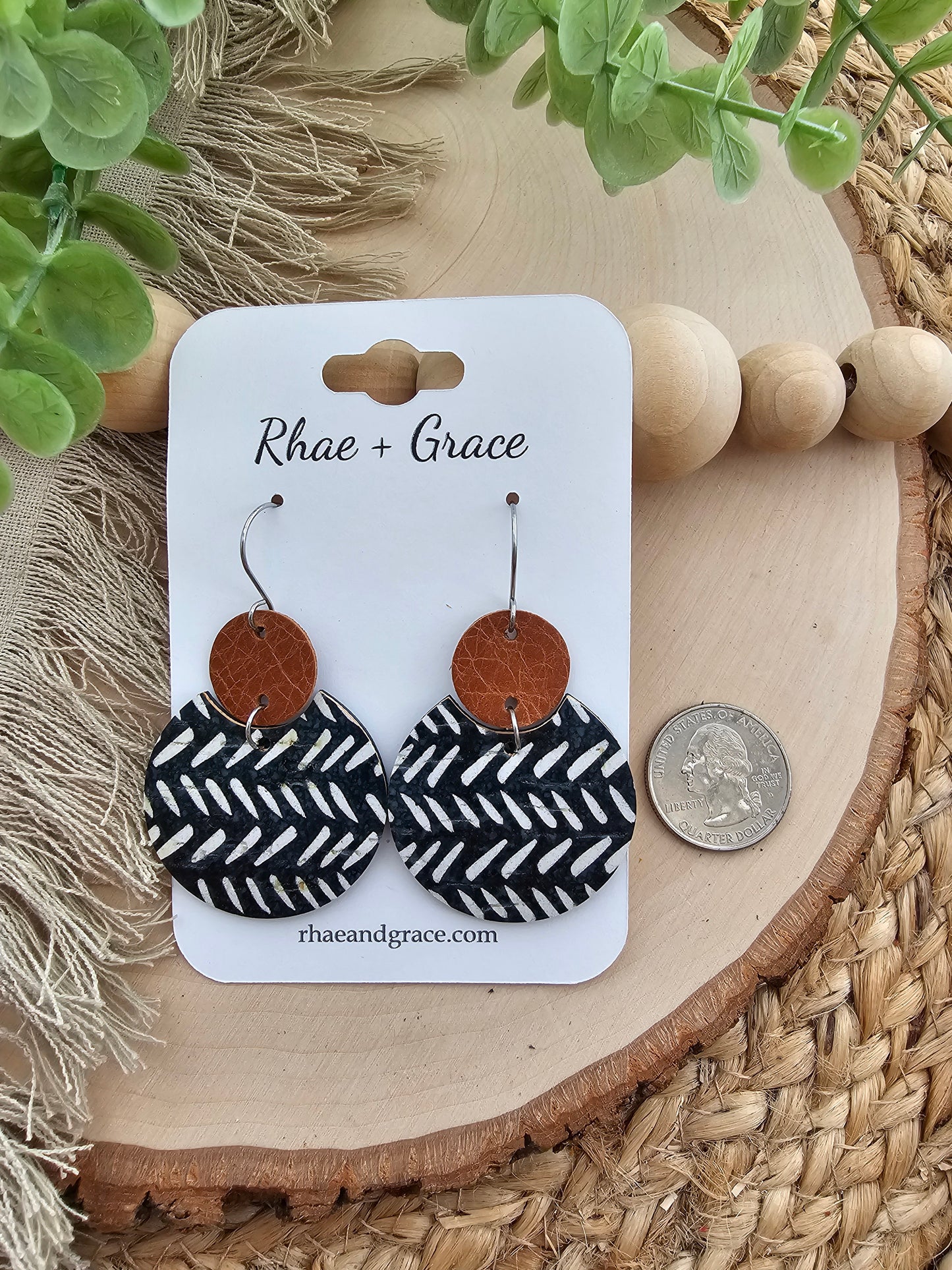 Black & White Broken Chevron Circle Earrings