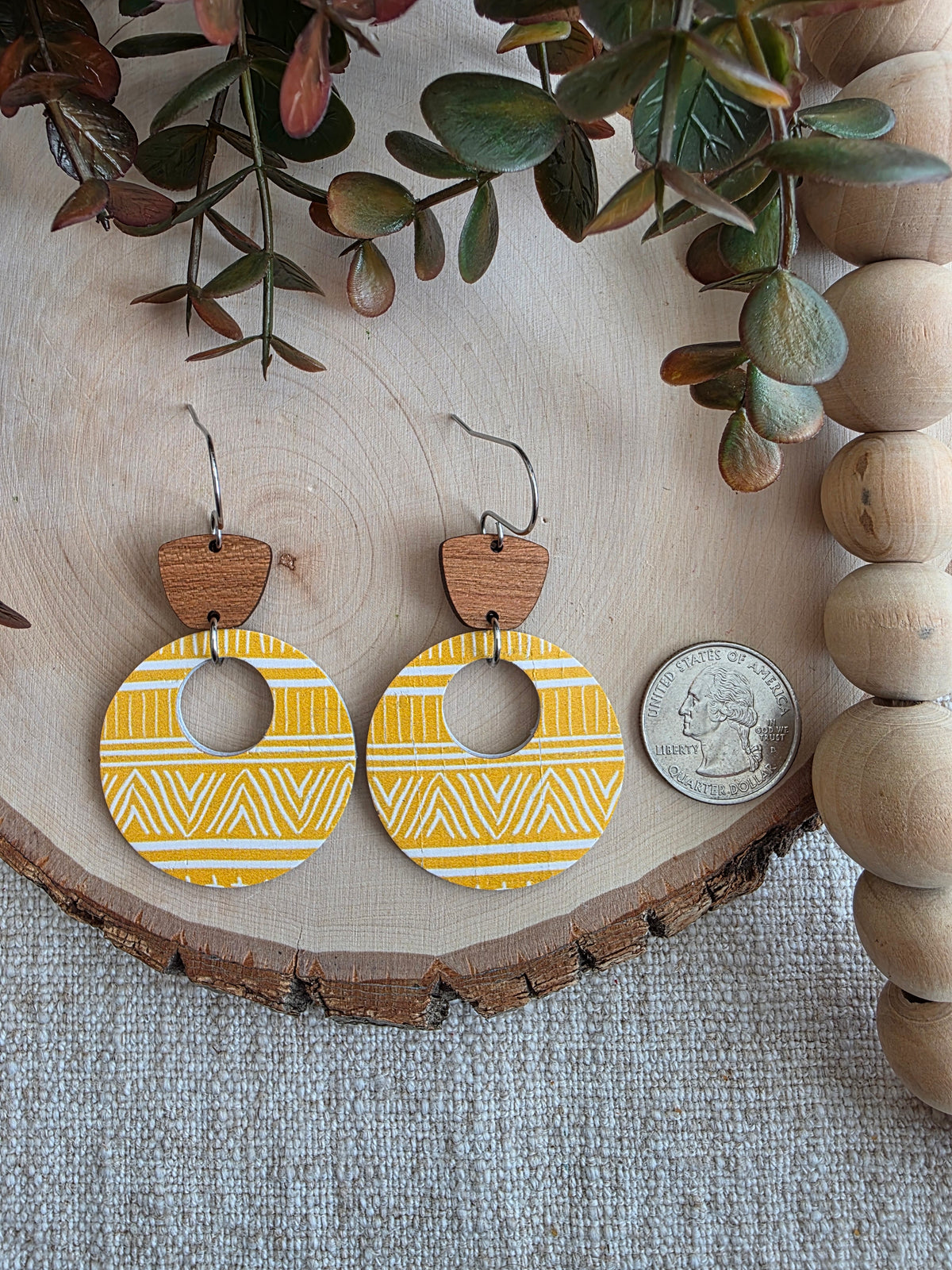 Yellow Mudcloth Circle Cutout Earrings