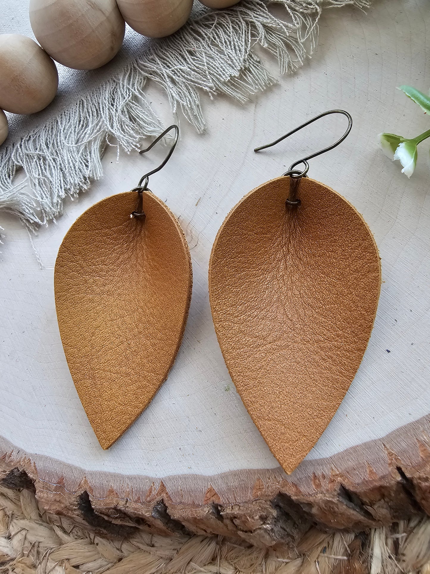 Honey Brown Pinched Petal Earrings - Large (2.5")