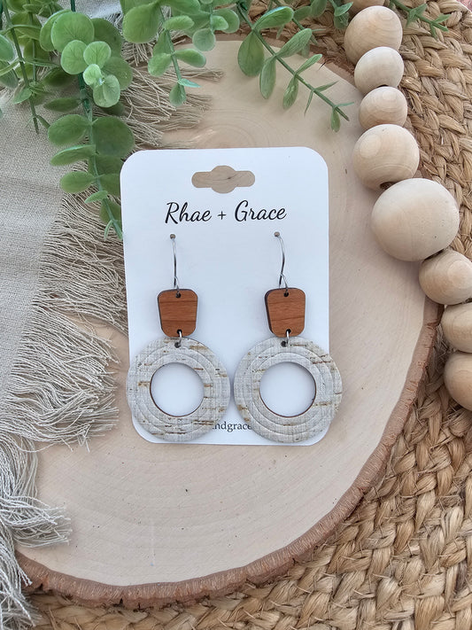 Tan Linen Embossed Circle Cutout Earrings