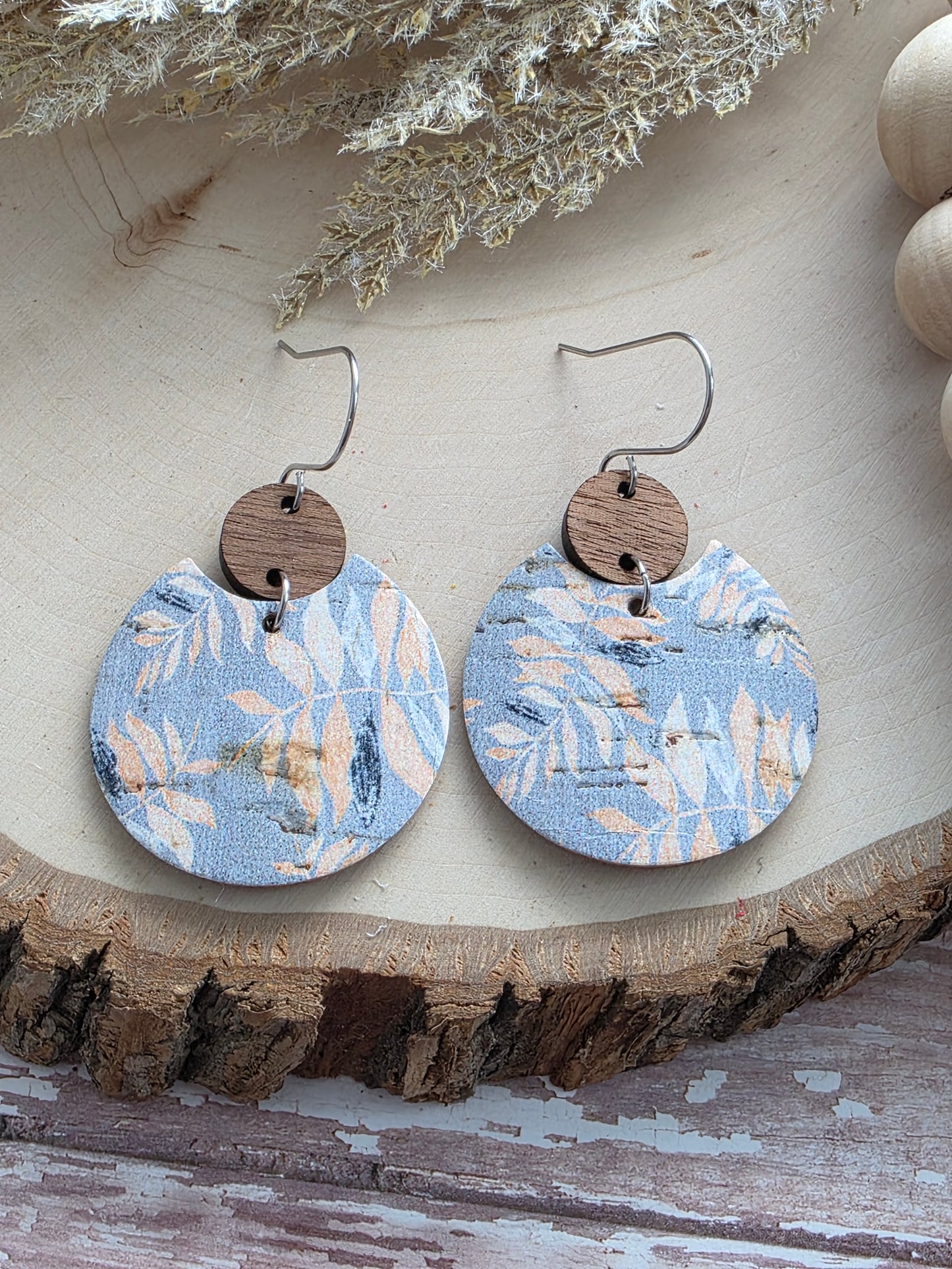 Dusty Blue Autumn Palms Circle Earrings
