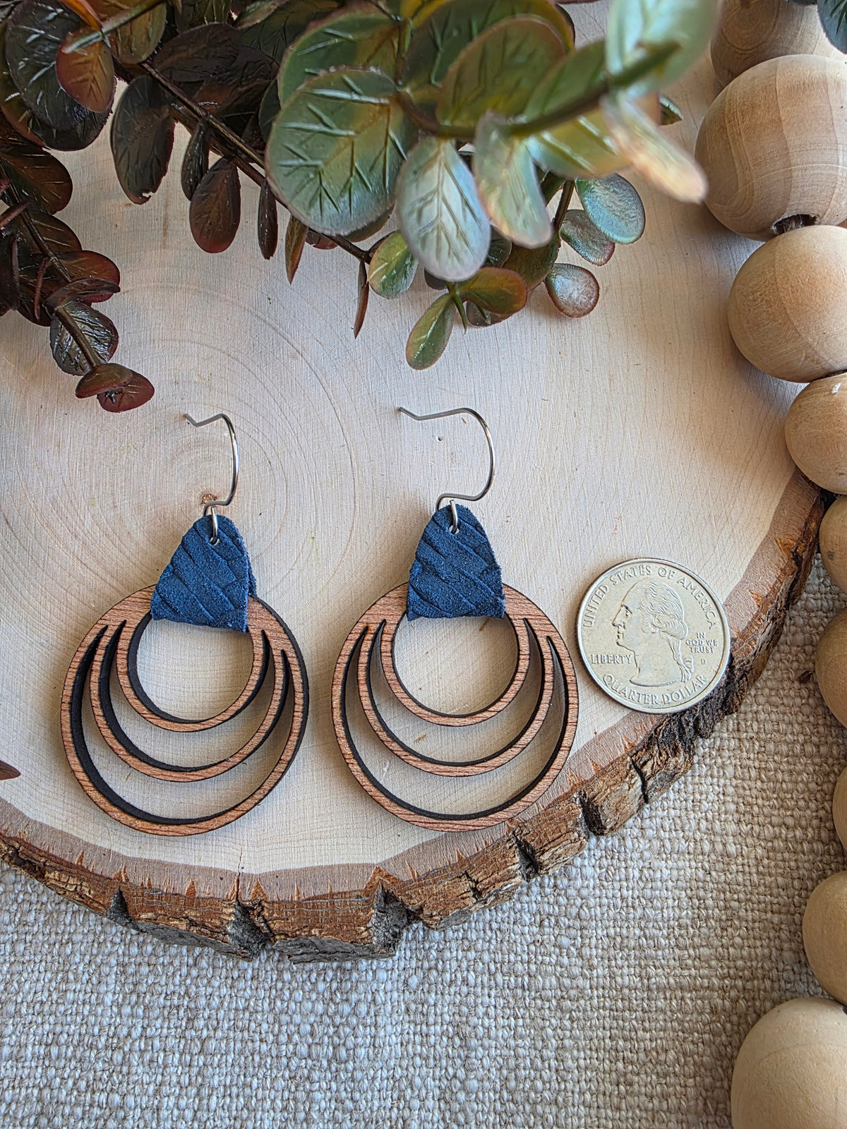 Navy Blue Triple Hoop Earrings