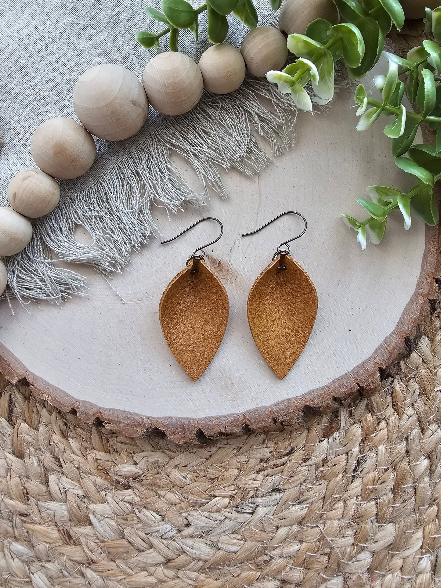 Honey Brown Pinched Petal Earrings - Small (2")