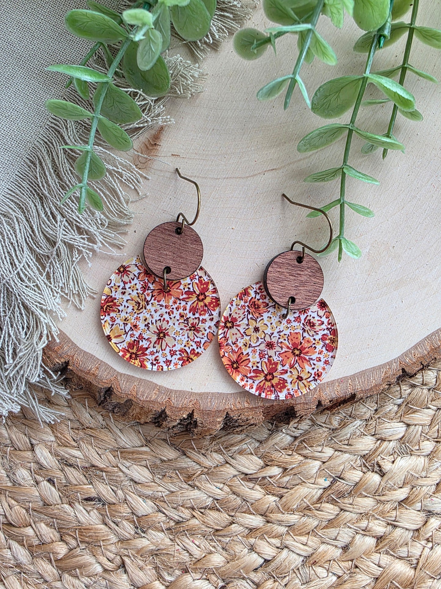 Acrylic Vintage Floral Circle Earrings