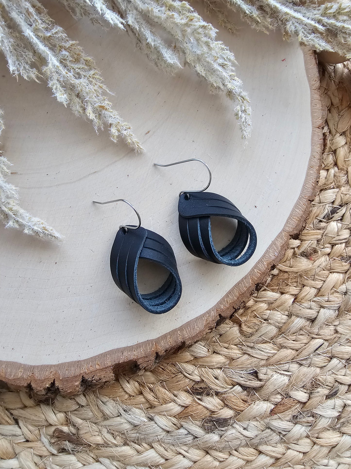 Black Sculpted Loop Earrings