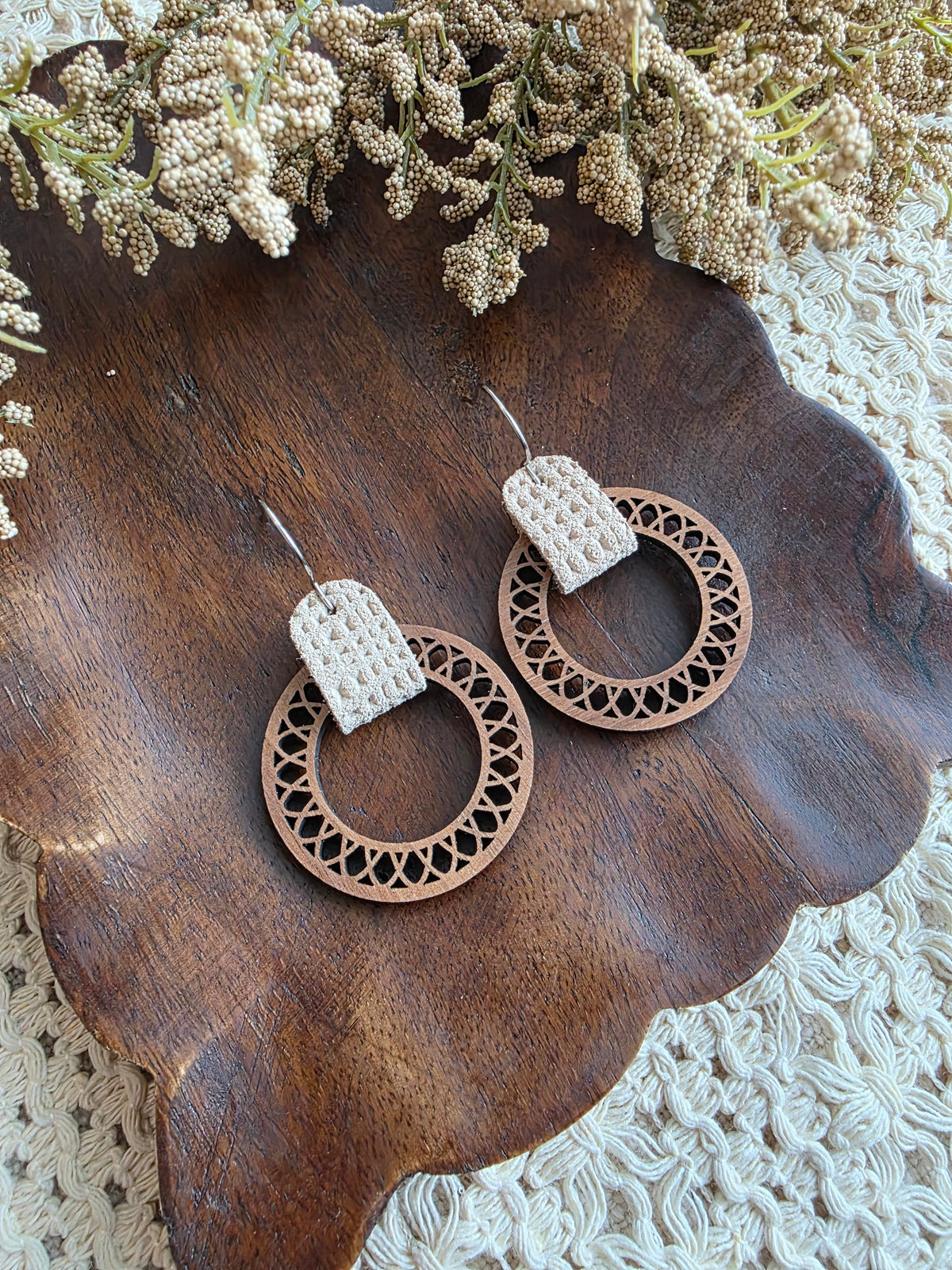 Intricate Hoop Earrings - Beige
