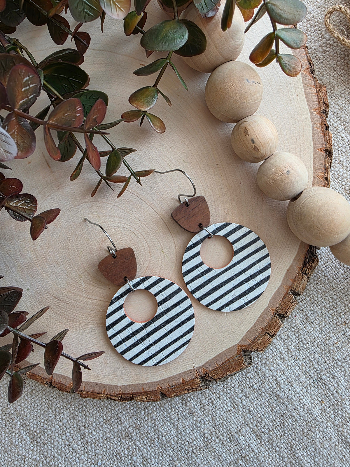 Black & White Striped Circle Cutout Earrings